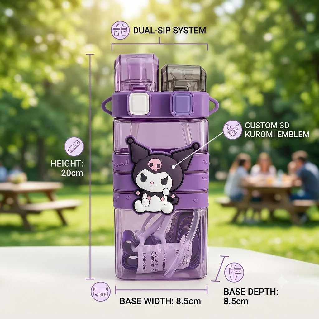 (B29) Double Drinking 500ML Water Bottle with Straw & Shoulder Strap