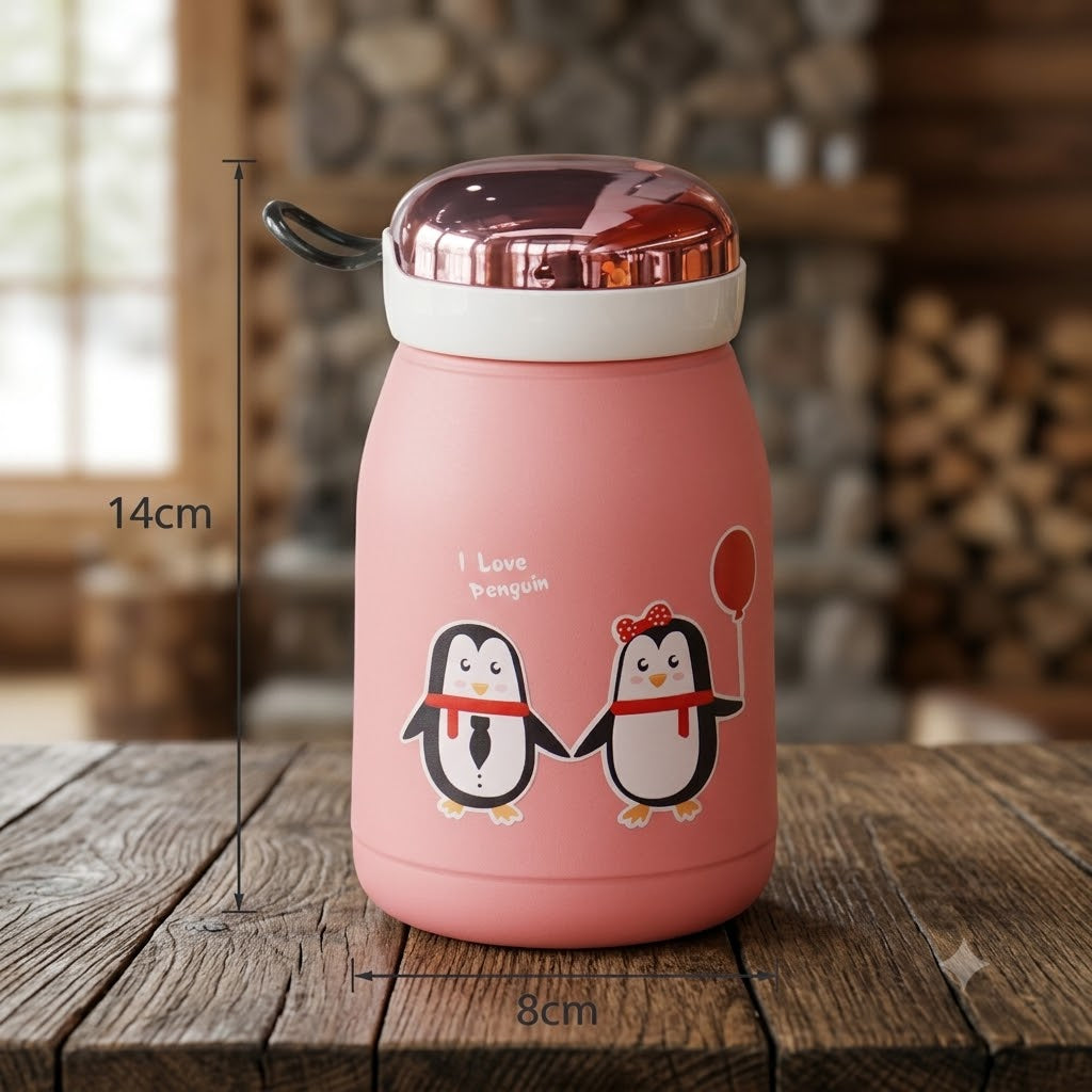 (B11) (MOQ: 4 Pcs) Penguin Kids Glass Water Bottle 350ML – Leakproof Drinking Bottle