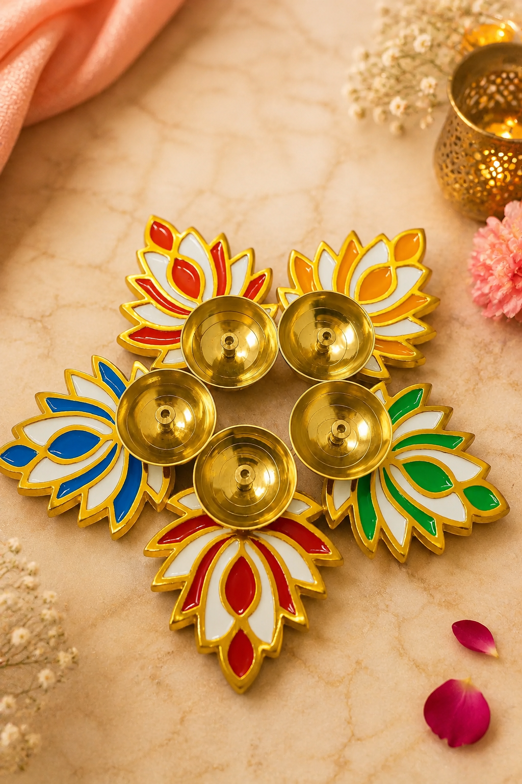 (MG5)(MOQ-12 Pcs) Artistic Lotus Shape Brass Deepam for Spiritual Décor (1pcs-110rs)