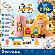 (NRC32) (MOQ: 30 Pcs) Return Gift Combo – Window Canister with Dry Fruits, Kumkum Packets, Chocolate