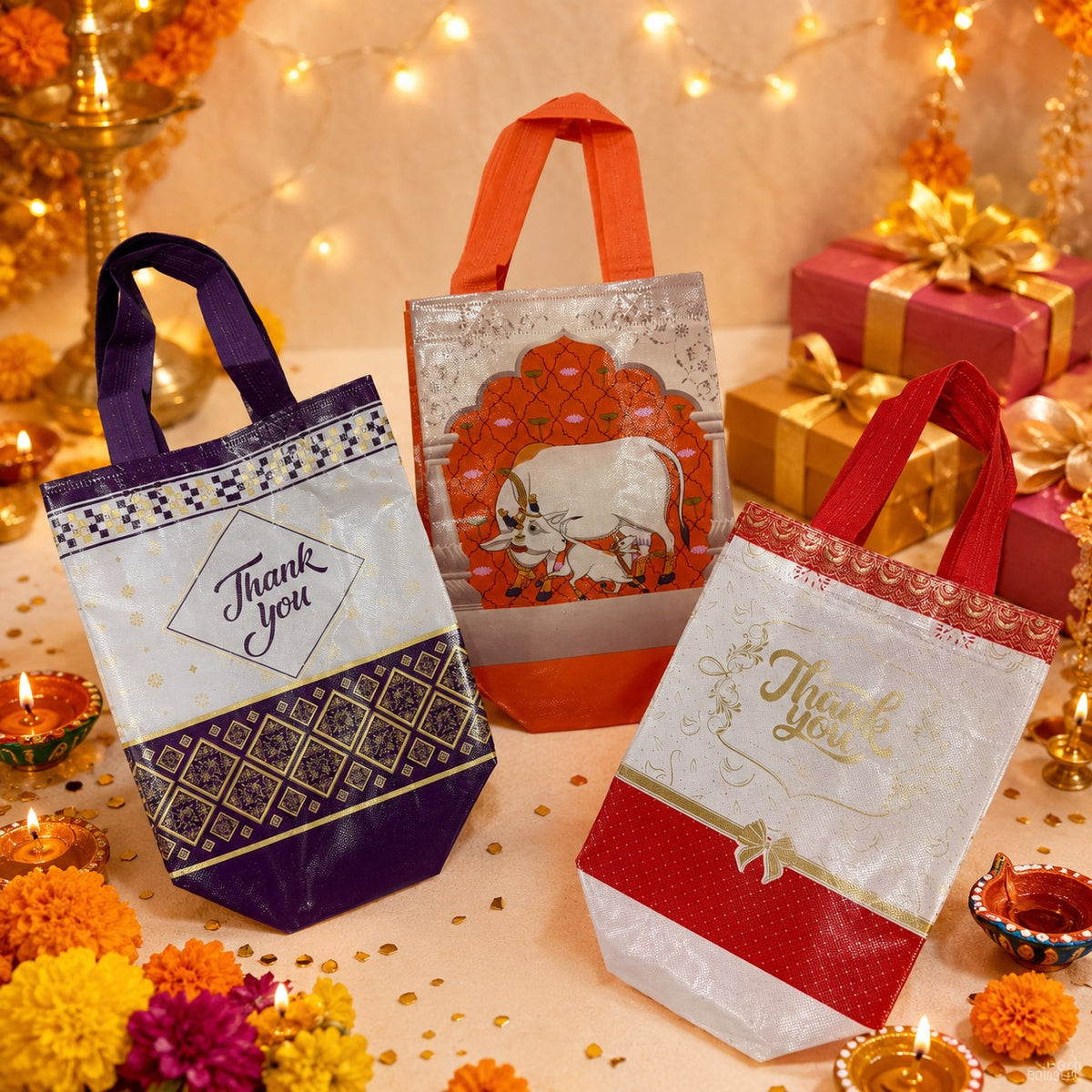 (R37) (MOQ: 30 Pcs) Thank You Printed Return Gift Bags with Handle