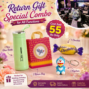 (BRC-07) (MOQ: 30 Pcs) Return Gift Combo with Nice Glass Bottle, Thankyou Bag, Keychain and Chocolate
