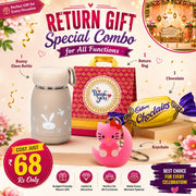 (BRC-09) (MOQ: 30 Pcs) Return Gift Combo with Bunny Glass Bottle, Thankyou Bag, Keychain and Chocolate