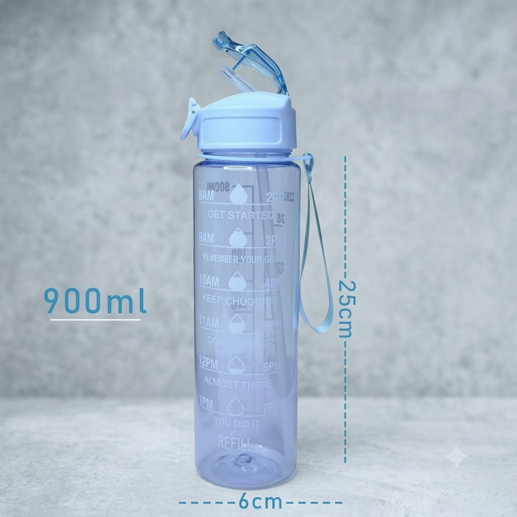 (B59) (MOQ: 2 Pcs) Transparent Motivational Water Bottle 900ML Plastic Bottle