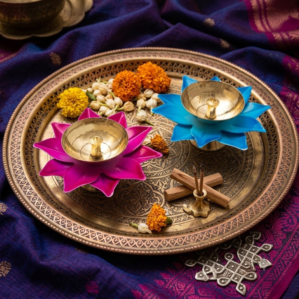 (MG5) (MOQ - 50 Pcs)Lotus Brass Diya (Brass Oil Lamp) Small Size