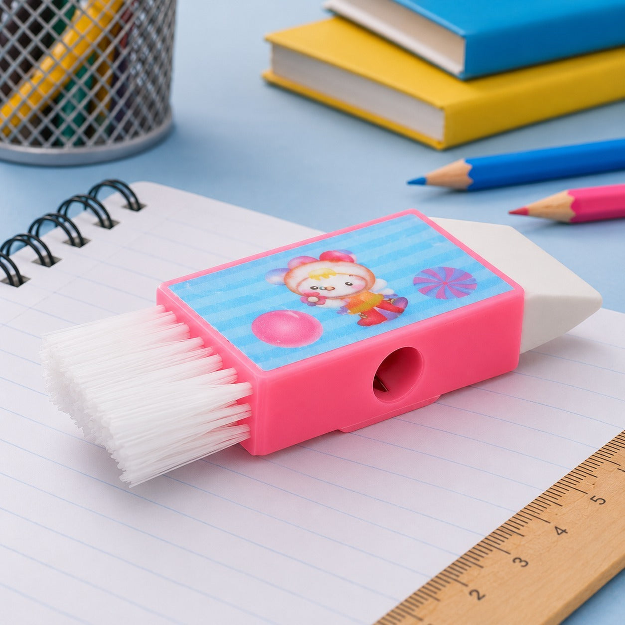 (S-009) (MOQ-10 Pcs) 3-in-1 Eraser Sharpener with Cleaning Brush and Non-Toxic Eraser