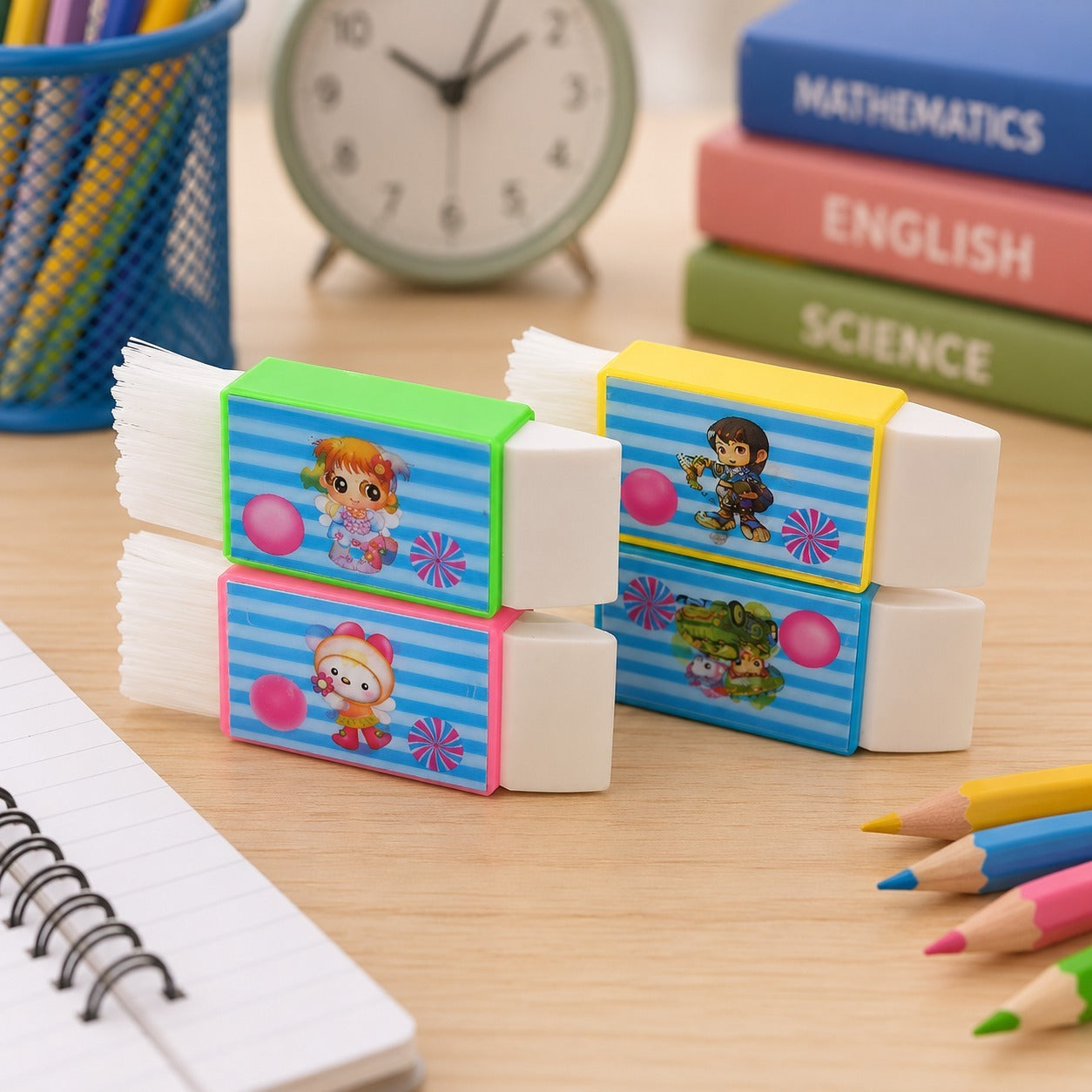 (S-009) (MOQ-10 Pcs) 3-in-1 Eraser Sharpener with Cleaning Brush and Non-Toxic Eraser