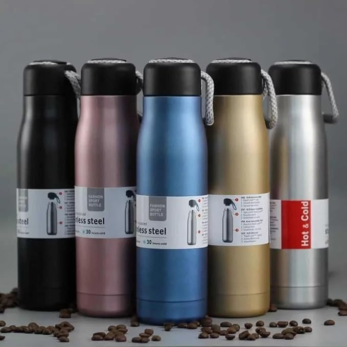(B-010) Stainless Steel Hot & Cold 550ml  Double Wall Flask with Strap