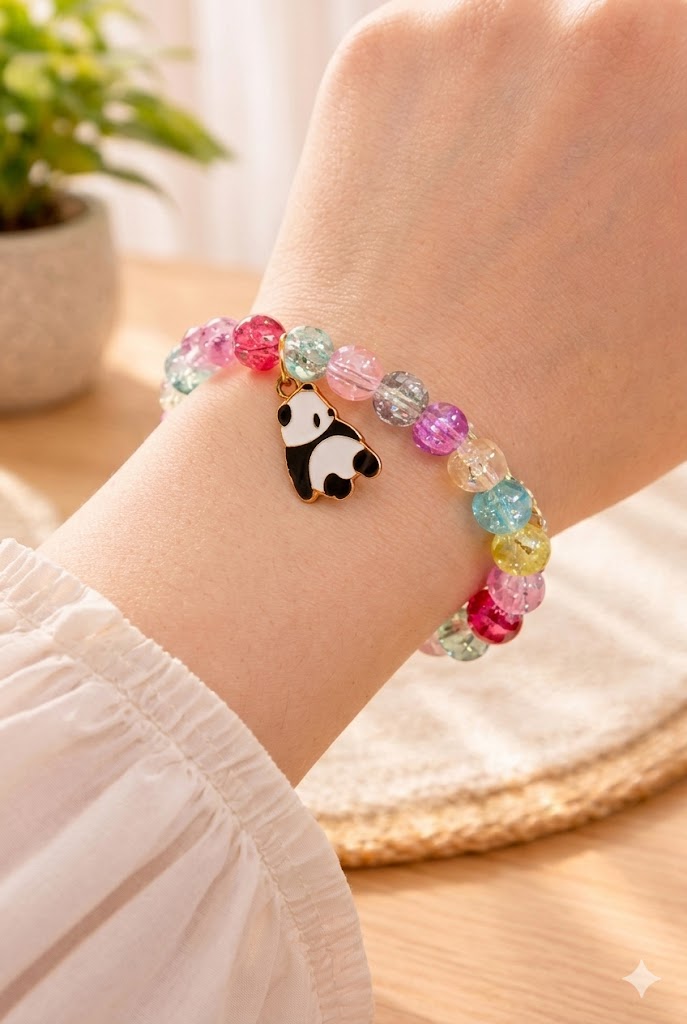 (076) Crystal Bracelet with Cute Panda Charm (One Piece 15.Rs) PACK OF 12 – 180