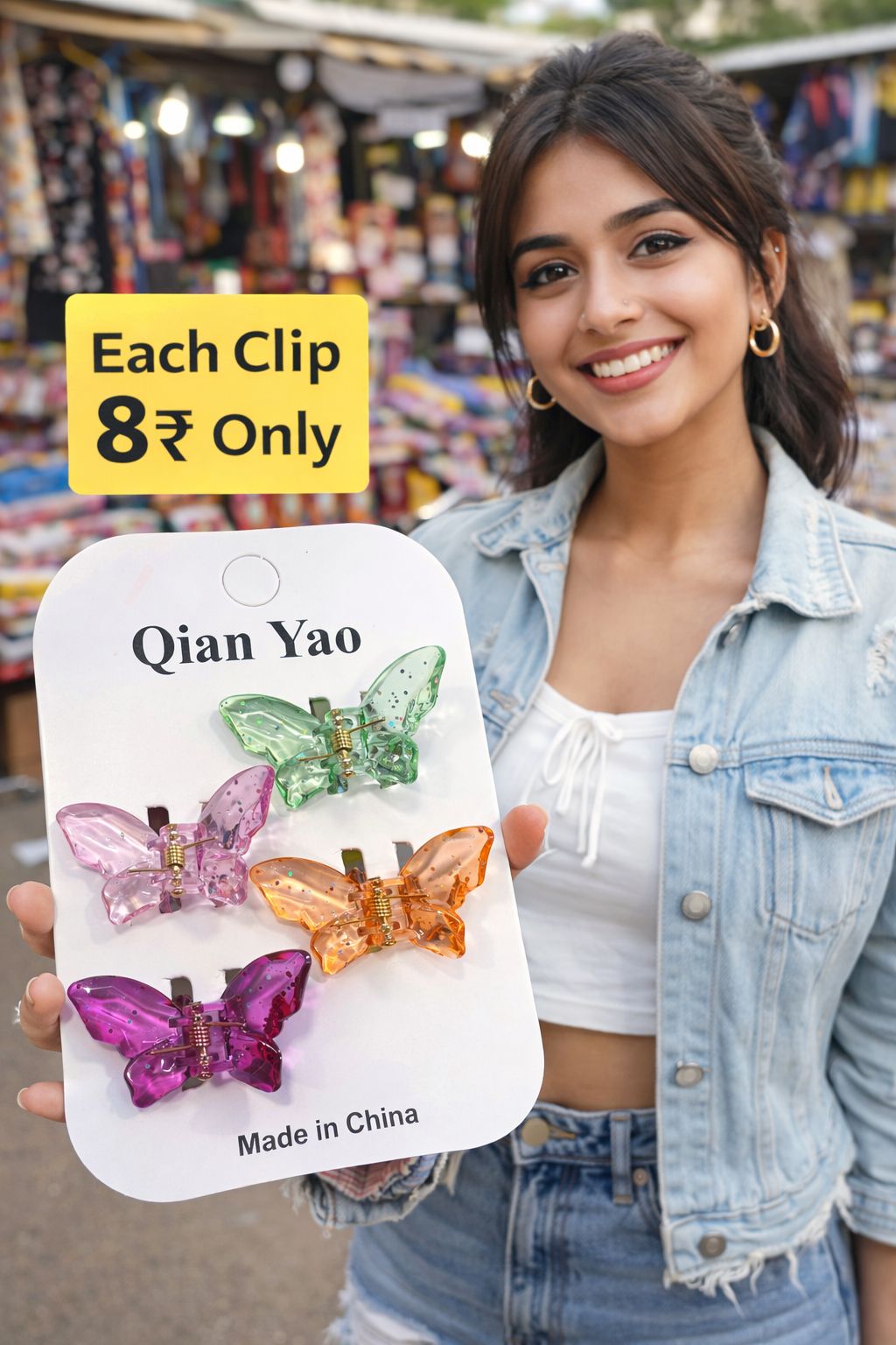 (075) (MOQ - 4 Pcs) Butterfly Charm Hair Clutcher Set (One Piece 8.Rs) PACK OF 12 – 96