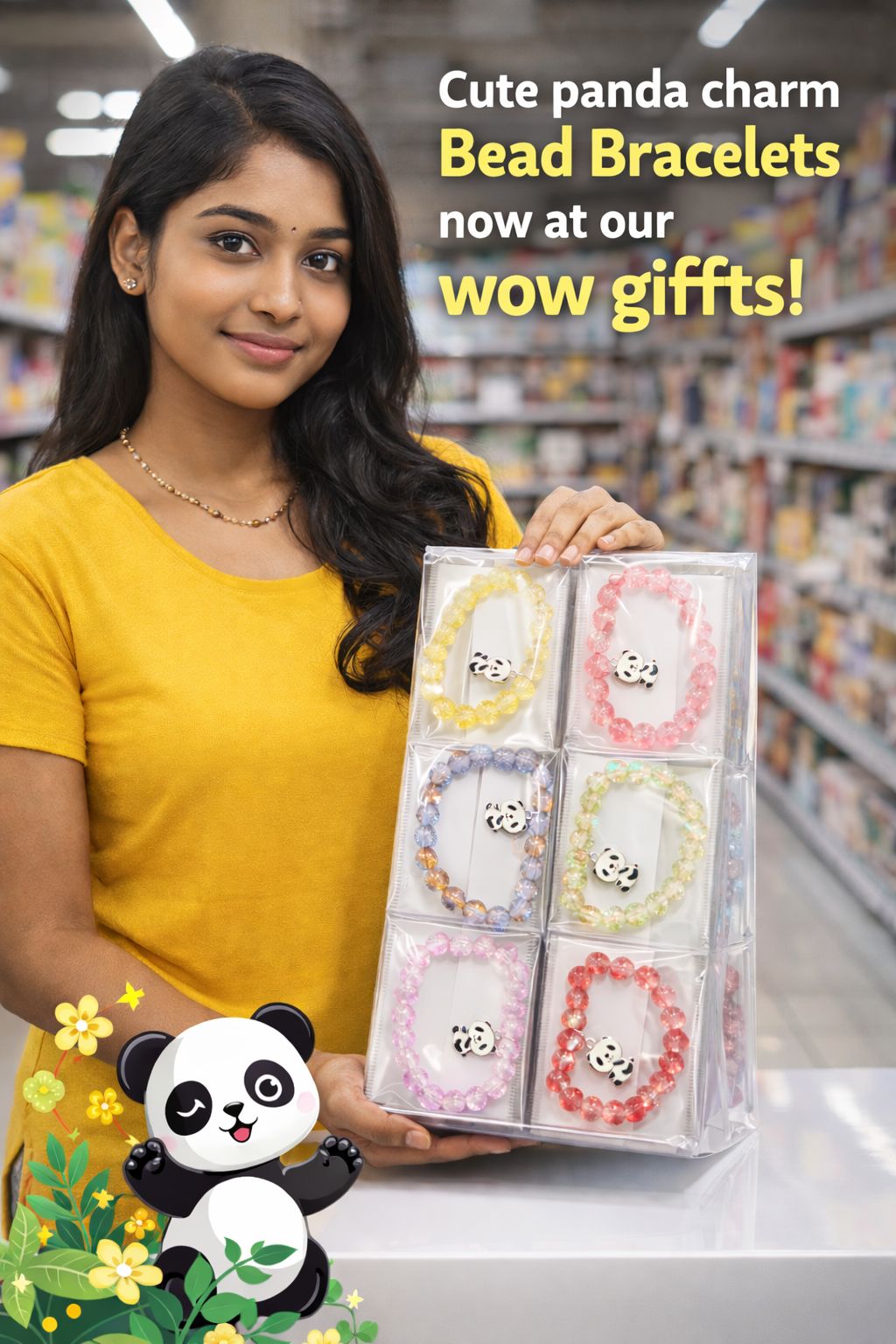 (076) Crystal Bracelet with Cute Panda Charm (One Piece 15.Rs) PACK OF 12 – 180