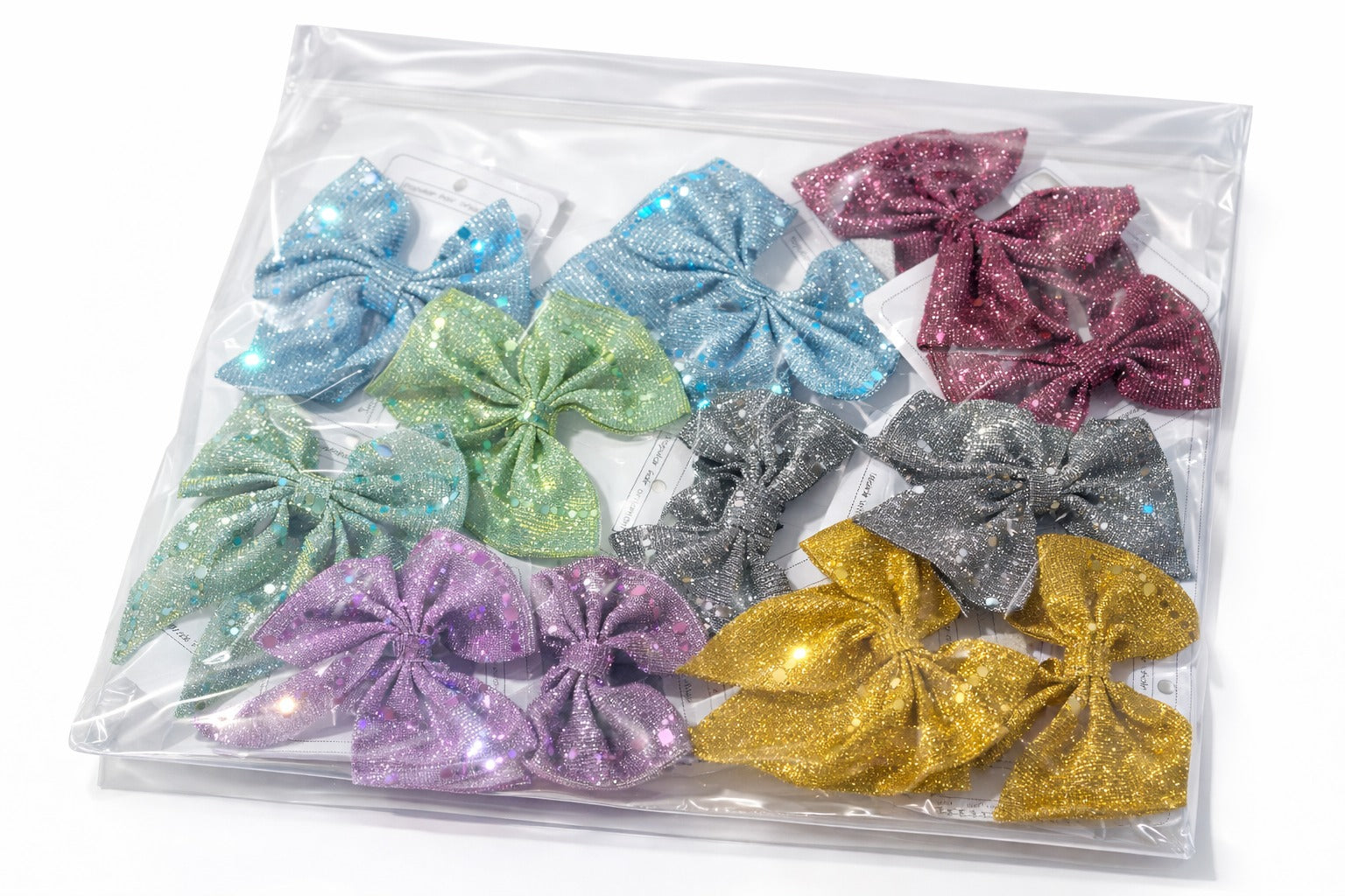 (070) Glitter Fabric Bow Hair Clips – (One Piece 15.Rs) PACK OF 12 PIECES - 180