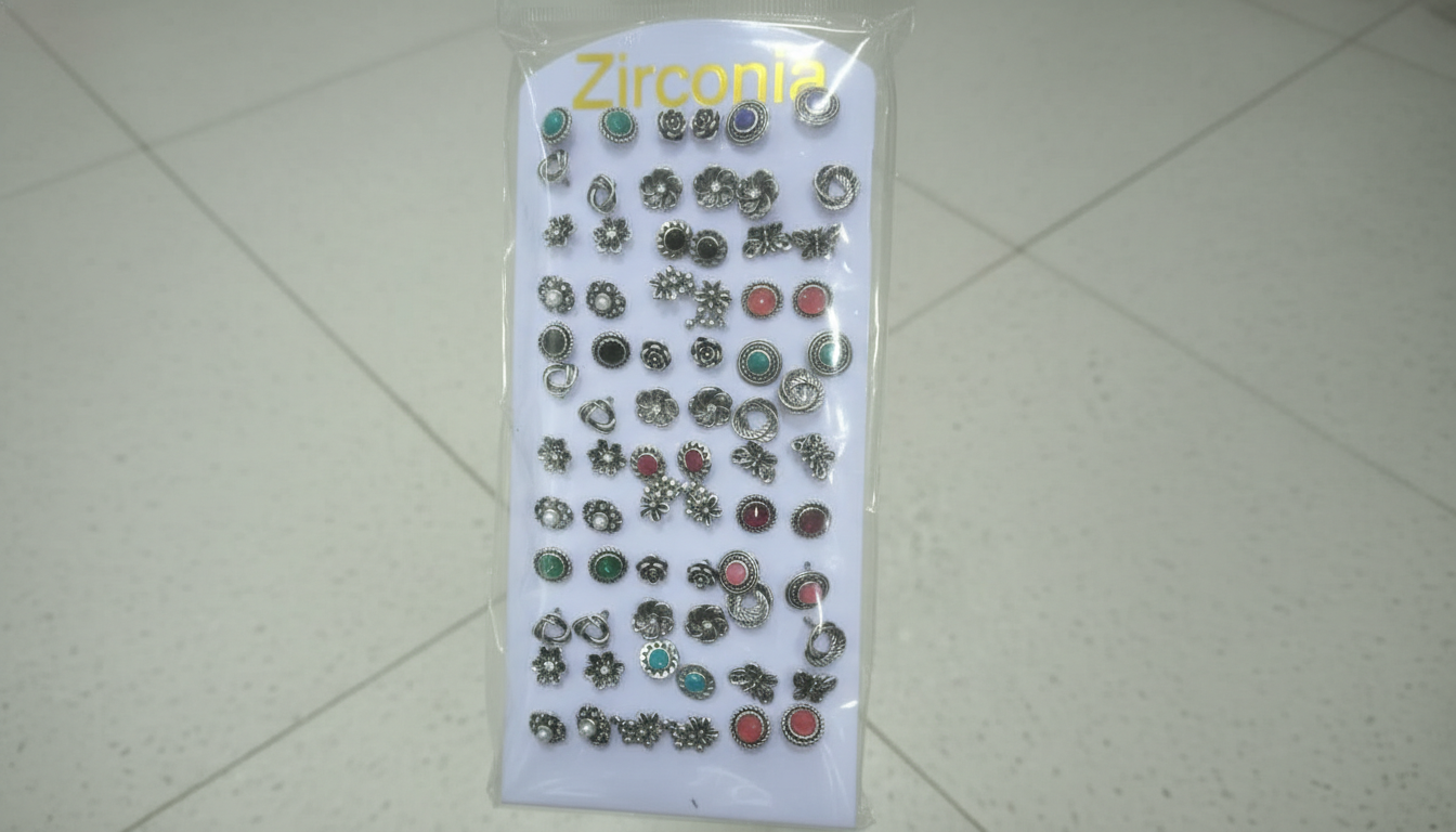 (065) Flower, Heart & Metal Stud Earrings – (One Pair 9.Rs) PACK OF 36 PAIRS – 324