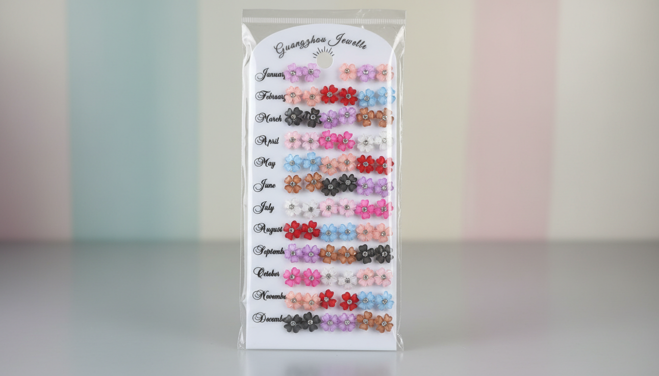 (065) Flower, Heart & Metal Stud Earrings – (One Pair 9.Rs) PACK OF 36 PAIRS – 324