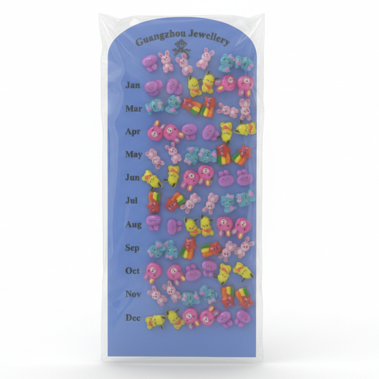 (064) Kids Multicolor Cute Shape Studs – (One Pair 6.Rs) PACK OF 36 PAIRS – 216