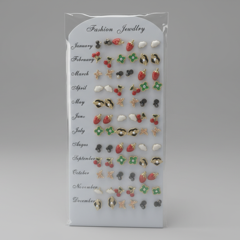 (062) Mixed Shape Gold Color Studs – (One Pair 14.Rs) PACK OF 36 PAIRS – 504