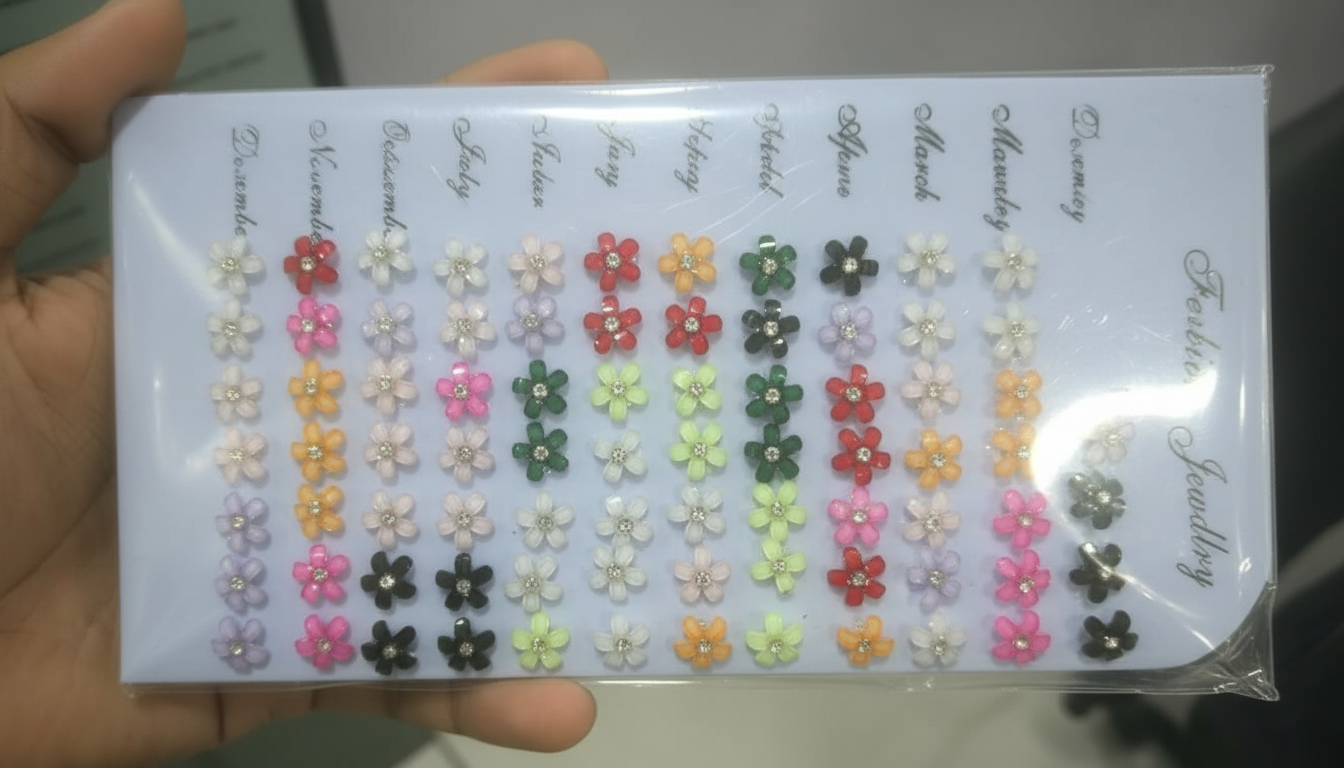(061) Small Flower Shape Studs – (One Pair 6.Rs) PACK OF 36 PAIRS – 216