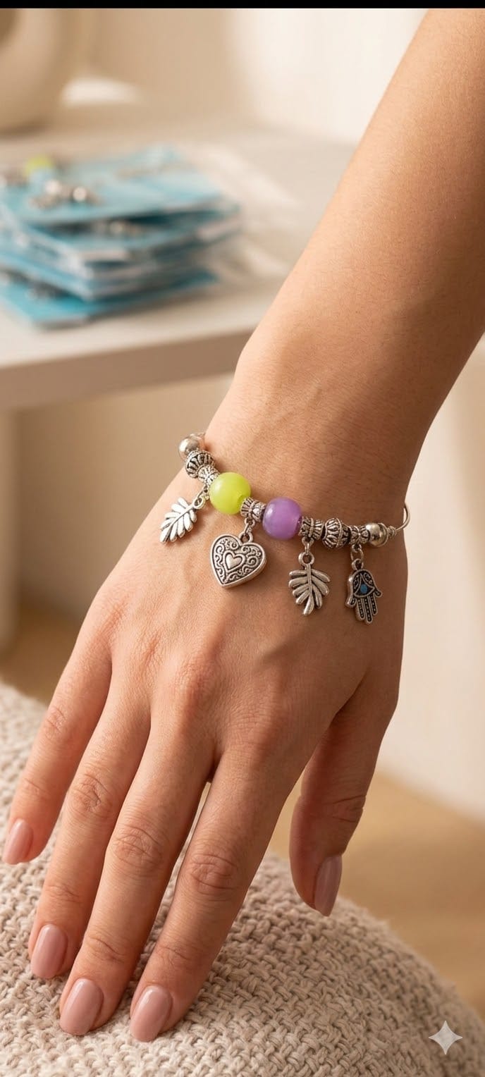 (042) Alloy Stainless Steel Charm Bracelet –  (Single Piece 25.Rs) PACK OF 12 – 300