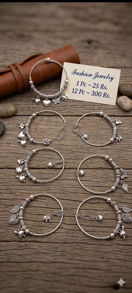 (042) Alloy Stainless Steel Charm Bracelet –  (Single Piece 25.Rs) PACK OF 12 – 300