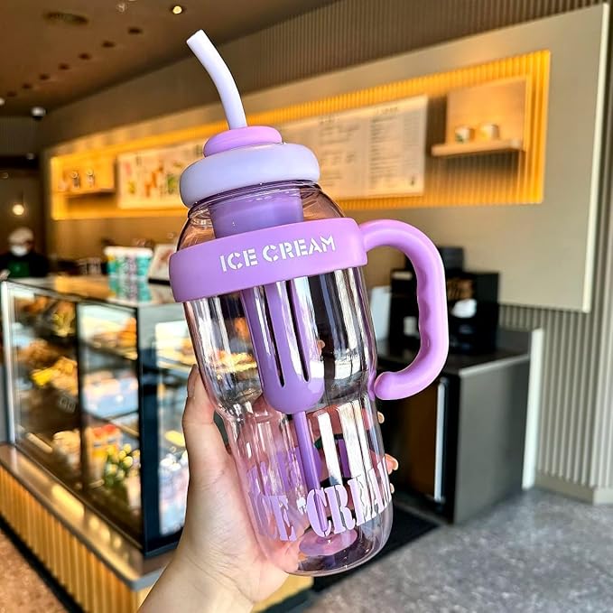 (B-022) Insulated Ice Cream Design Water Bottle 1300ml with Straw