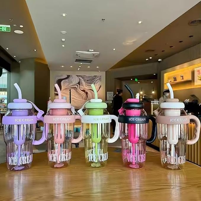 (B-022) Insulated Ice Cream Design Water Bottle 1300ml with Straw