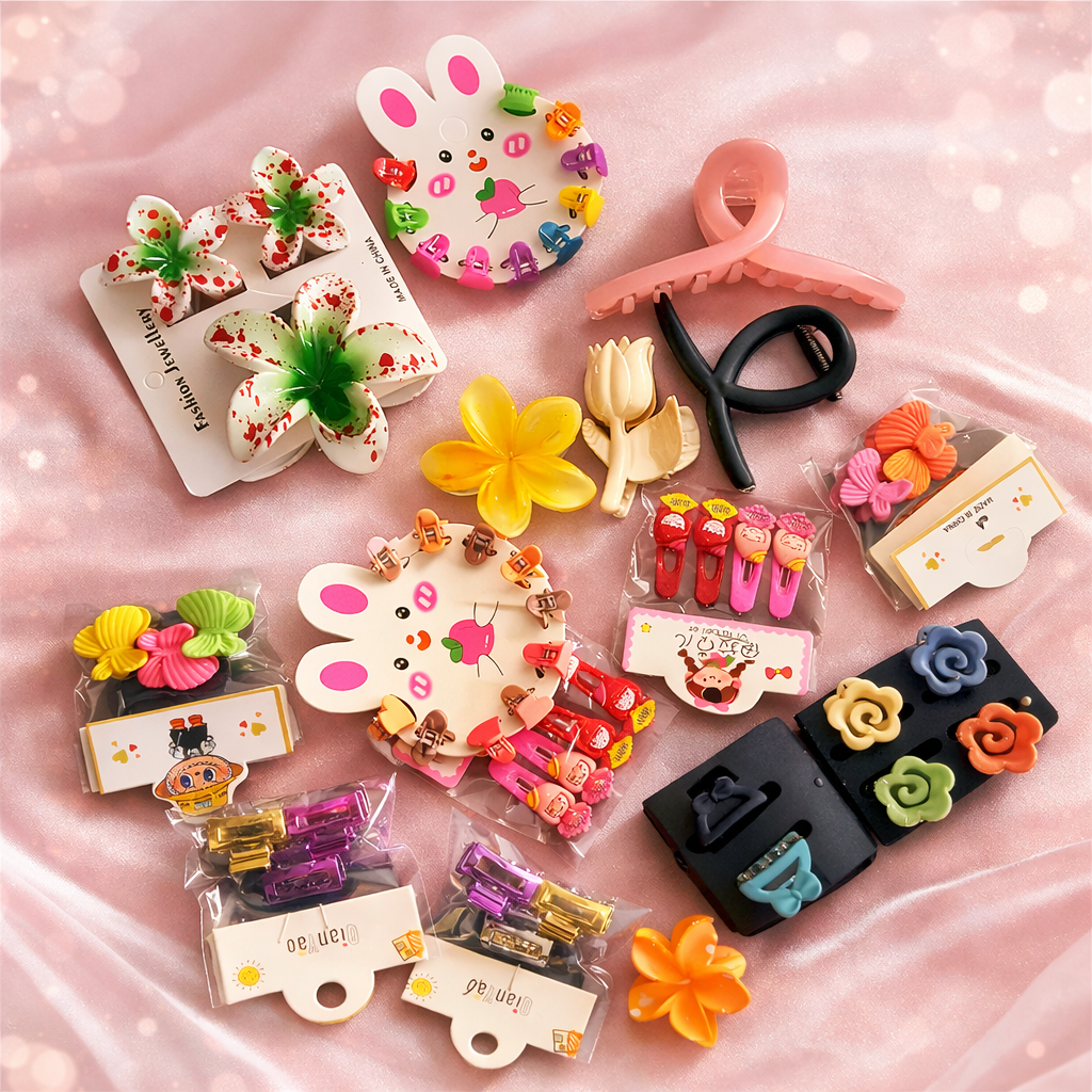 (082) Korean Hair Clip Combo – 50+ Clips (14 Different Designs) | ₹250 Pack
