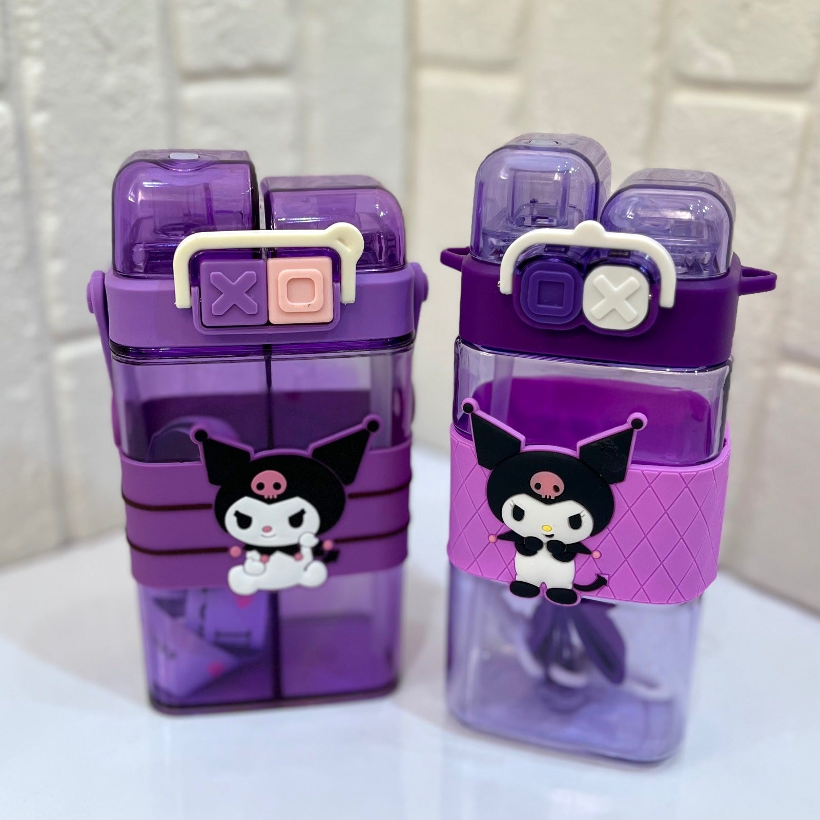 (B-029) Cute Leakproof Water Bottle 520ml with Straw & Shoulder Strap