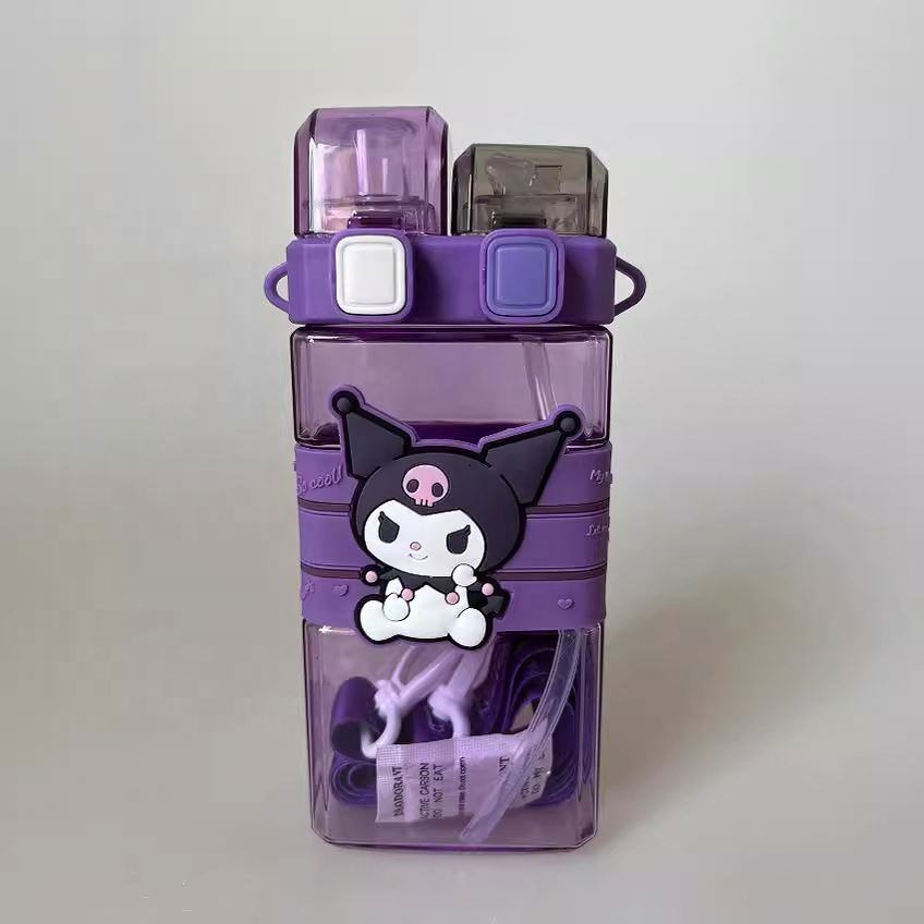 (B-029) Cute Leakproof Water Bottle 520ml with Straw & Shoulder Strap