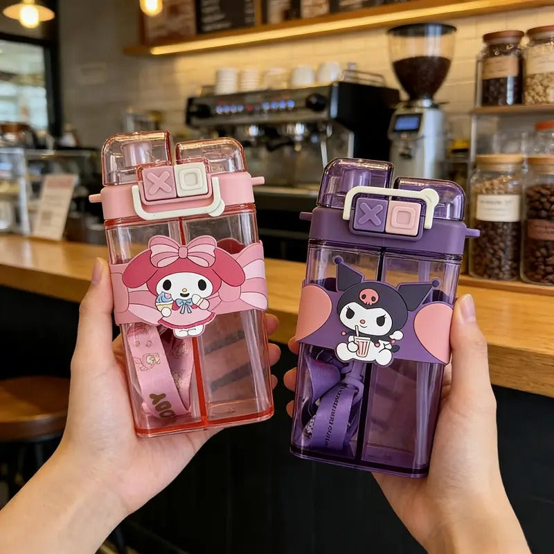 (B-029) Cute Leakproof Water Bottle 520ml with Straw & Shoulder Strap