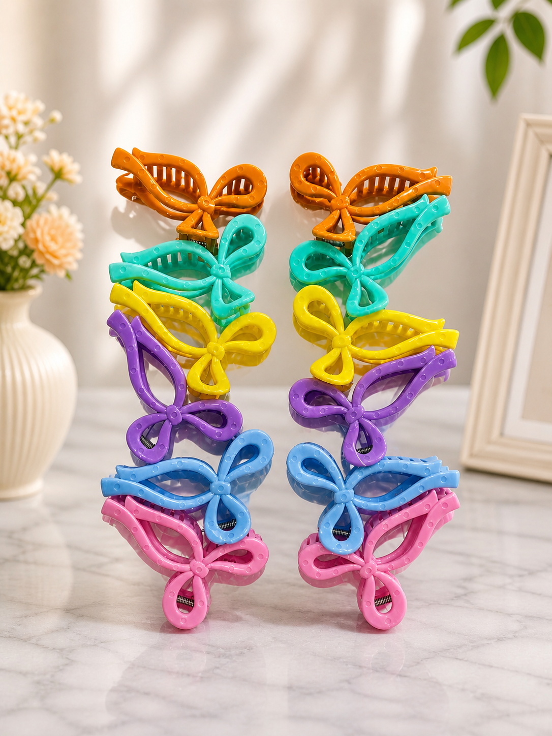 (087) Matte Finish Bow Hair Claw Clip for Women (₹17 Per Piece | Pack of 12 - ₹200)
