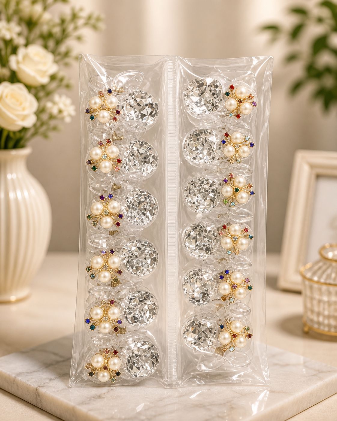 (090) Luxury Crystal Pearl Hair Clutcher (₹13 Per Piece | Pack of 12 - ₹156)