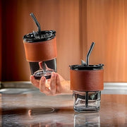 (B-030) Glass Sipper Tumbler with Lid & Straw 400ml Coffee Mug