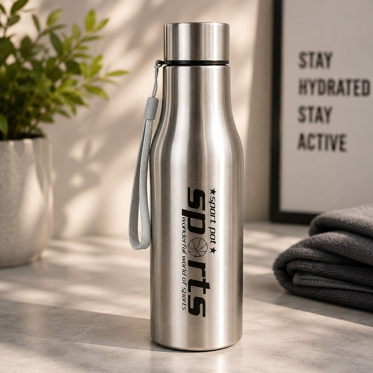 (B-035) Stainless Steel Sports Bottle 500ml Hot & Cold Water Bottle