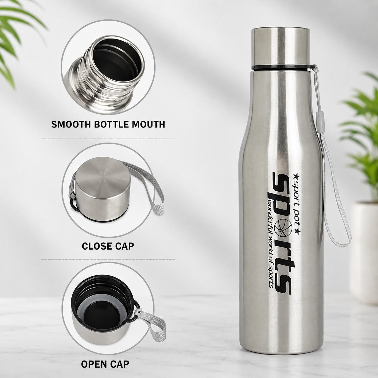(B-035) Stainless Steel Sports Bottle 500ml Hot & Cold Water Bottle