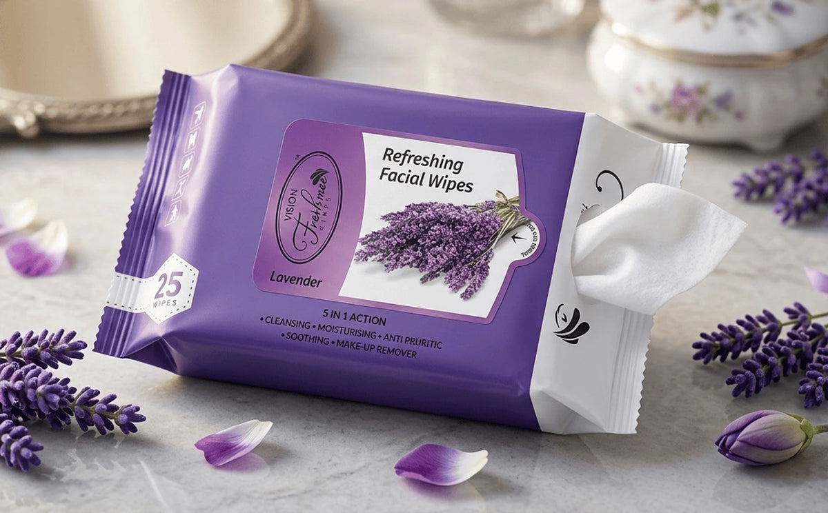 (G62) Lavender Facial Wipes – Gentle Cleansing, Soothing & Hydrating Makeup Remover ( 1 Pack - 25 Wipes)