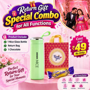 (BRC-05) (MOQ: 30 Pcs) Return Gift Combo with Nice Glass Bottle, Thankyou Bag and Chocolate