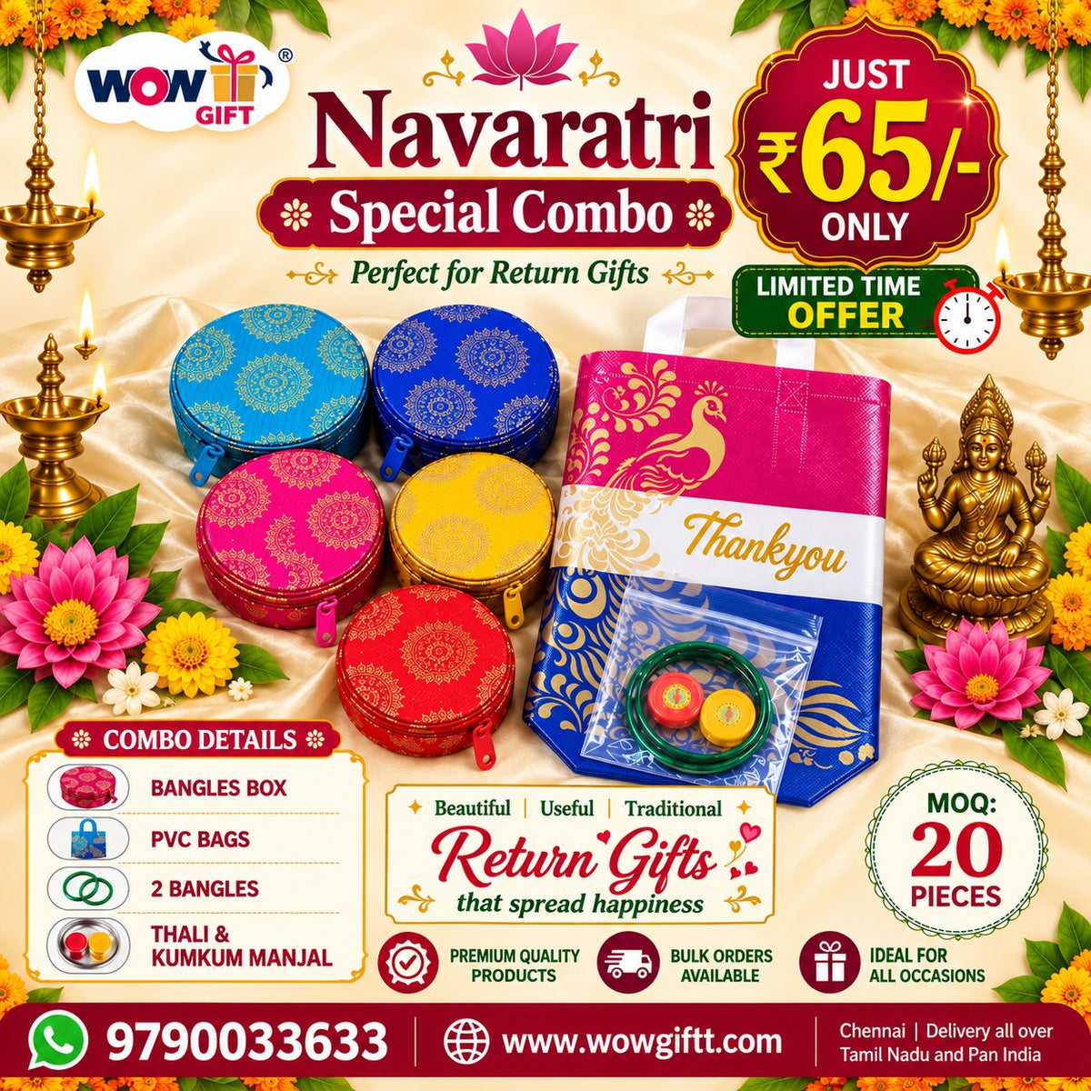 (NRC24) (MOQ: 30 Pcs) Navratri Special Return Gift Combo – Bangle Box, PVC Bag, 2 Bangles & Kumkum Set