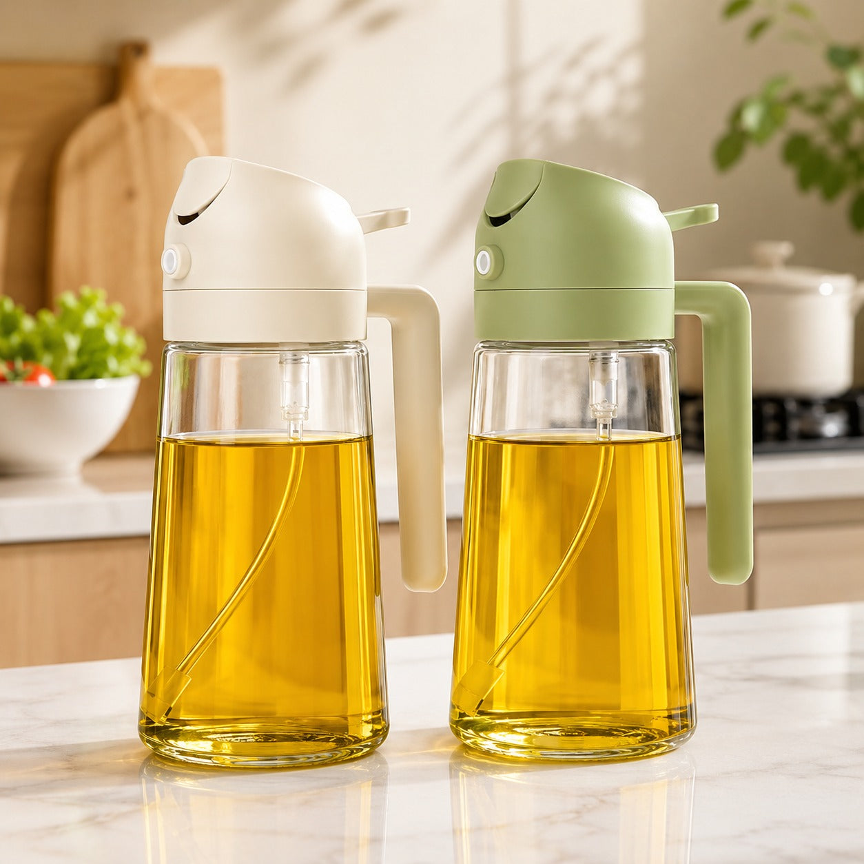 (K-007) (MOQ - 4 Pcs) 500ML Dual Function Glass Oil Sprayer and Dispenser