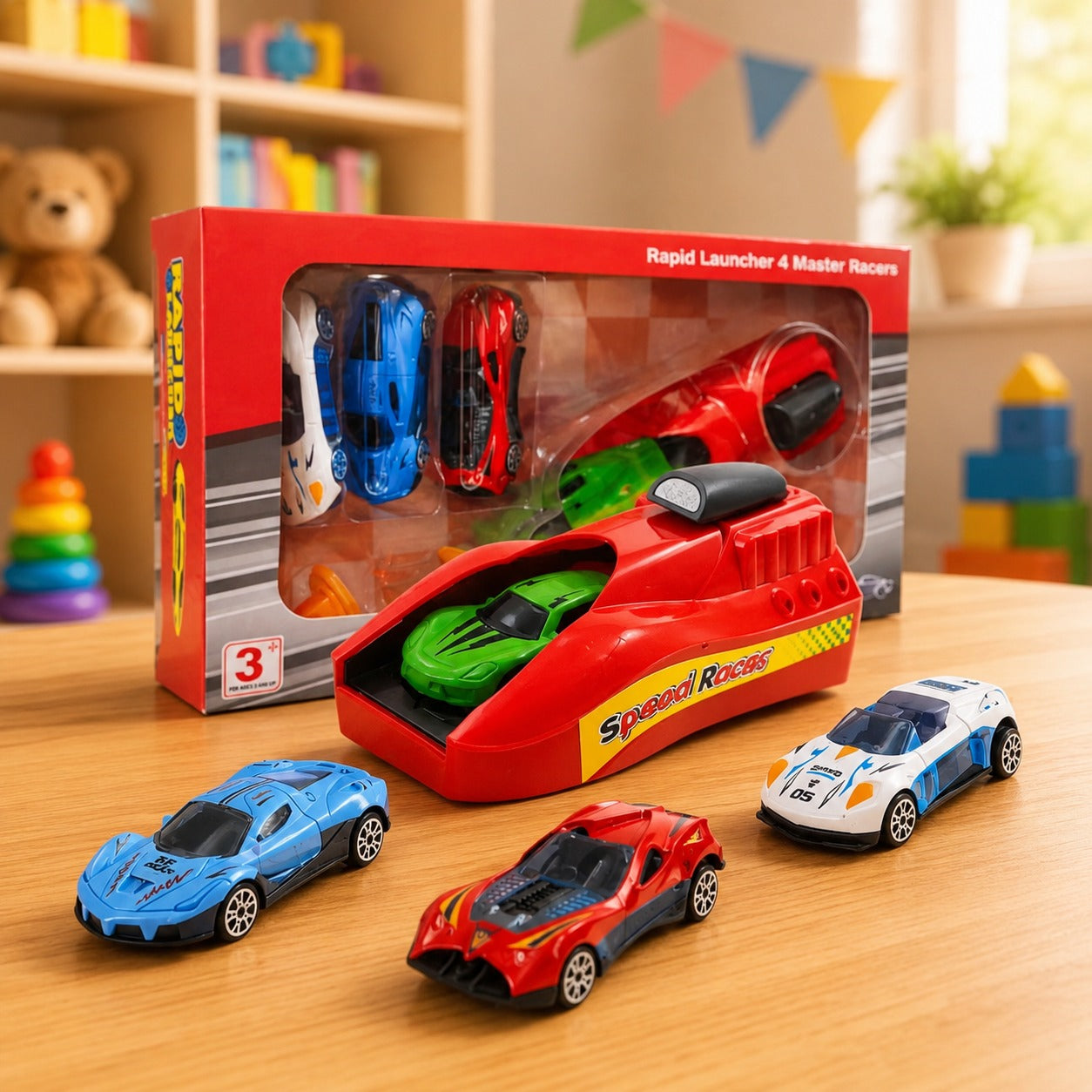 (T-015) 3-Piece Speed Challenge Toy Car Set with Launcher – Racing Cars for Kids