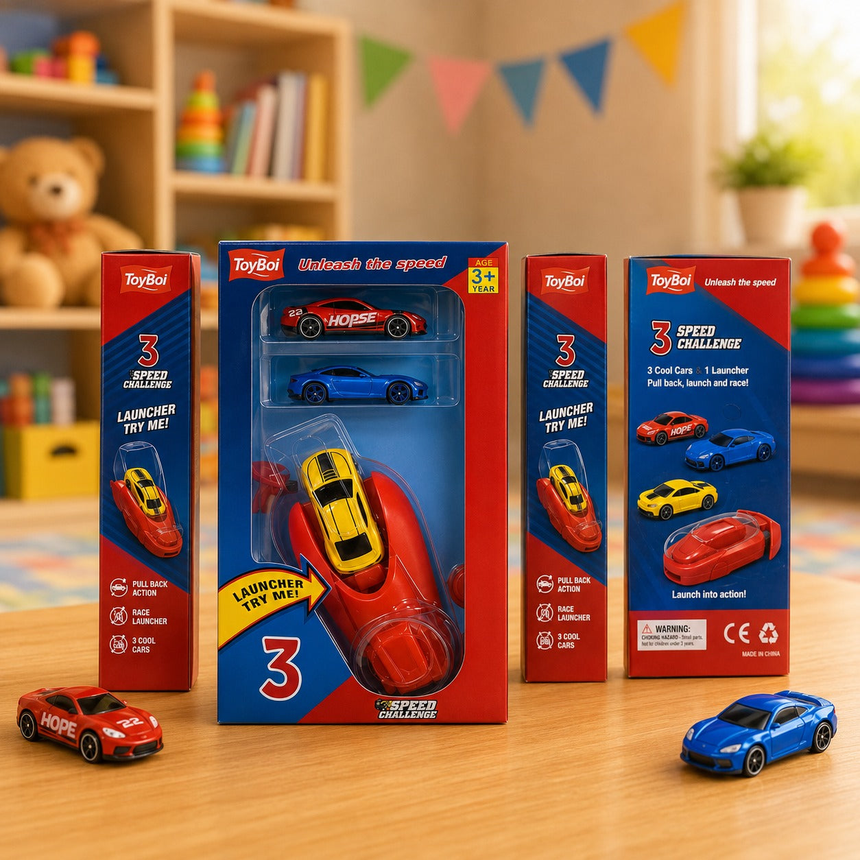 (T-015) 3-Piece Speed Challenge Toy Car Set with Launcher – Racing Cars for Kids