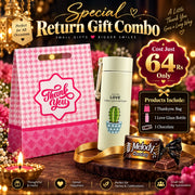 (BRC-08) (MOQ: 30 Pcs) Return Gift Combo with Love Glass Bottle, Thankyou Bag and Chocolate