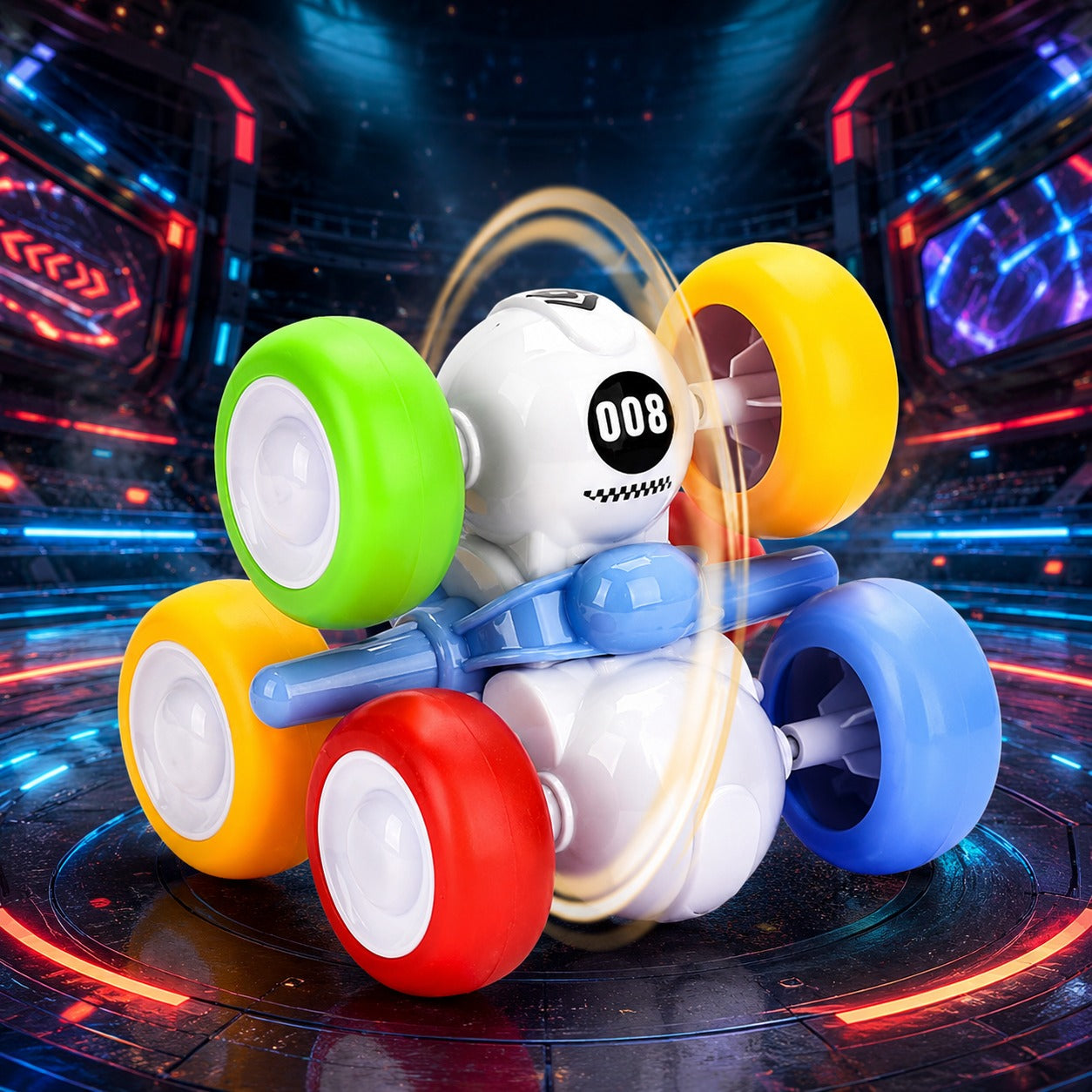 (T-038) 360° Rolling Stunt Car with 6-Wheel Friction Powered Action – Tumbling & Flip