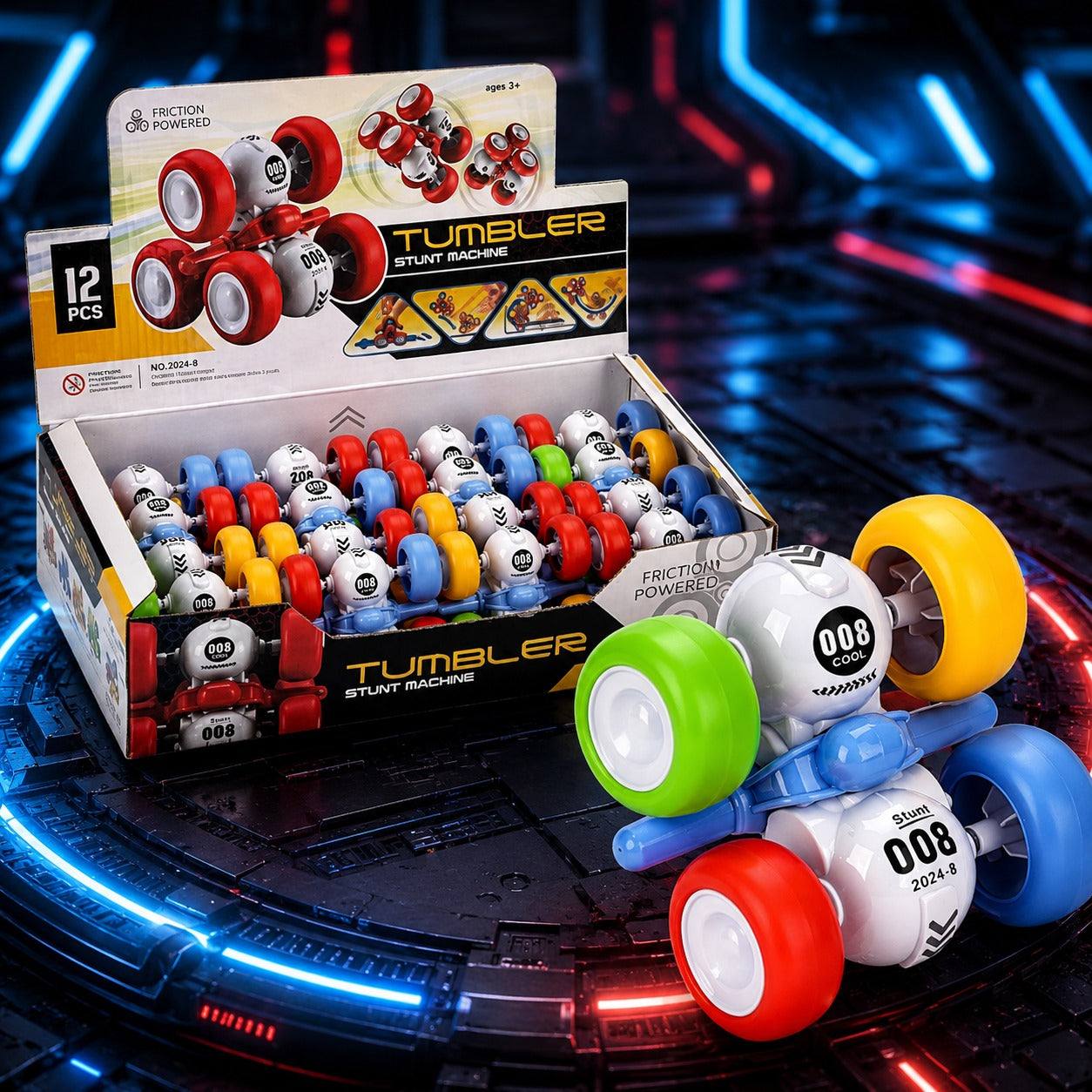 (T-038) 360° Rolling Stunt Car with 6-Wheel Friction Powered Action – Tumbling & Flip
