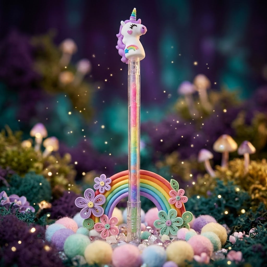 (S16) Cute Unicorn Rainbow Gel Pen – Transparent Barrel with 3D Unicorn Topper