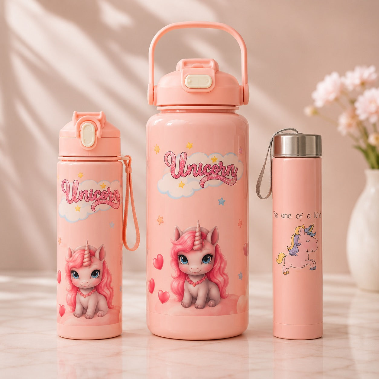 (B-012) Unicorn Water Bottle Set 2000ml, 900ml & 300ml (Pack of 3)