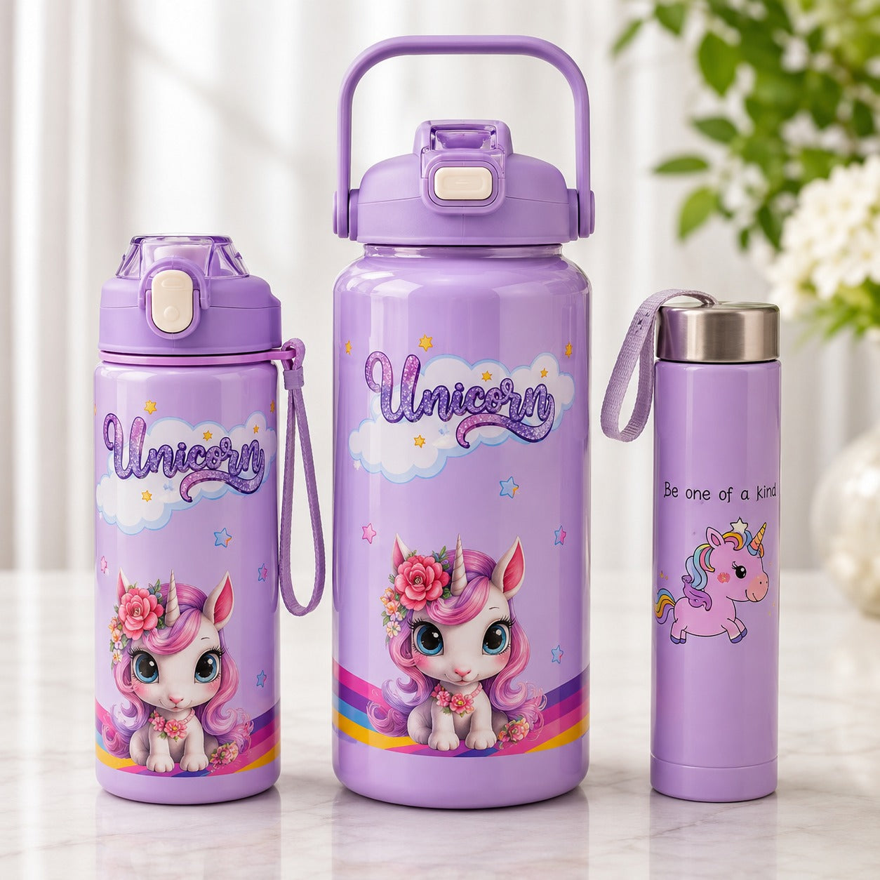 (B-012) Unicorn Water Bottle Set 2000ml, 900ml & 300ml (Pack of 3)
