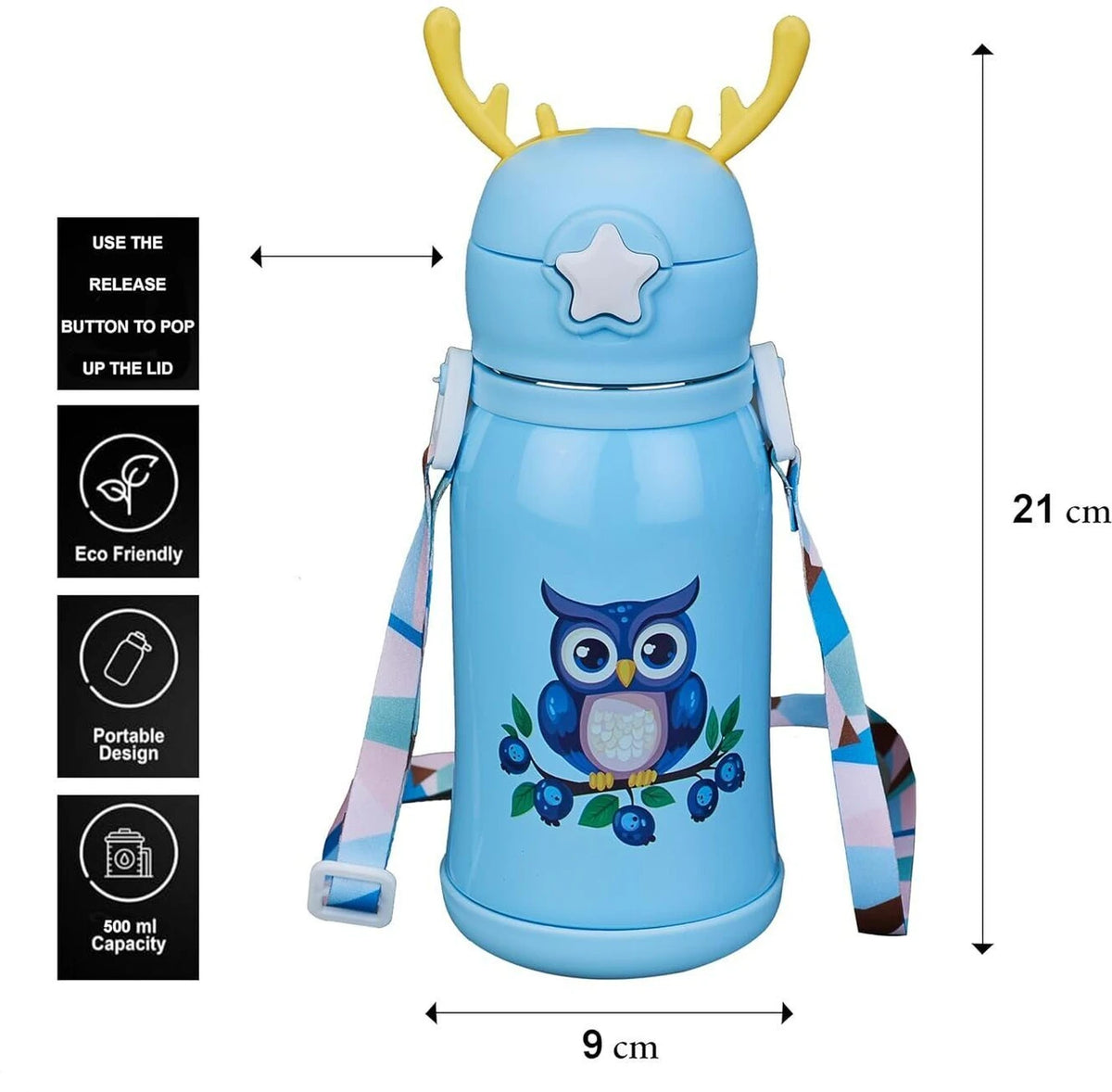 (B32) Horn Stainless Steel Sipper Bottle 500ml – Hot & Cold Insulated Flask