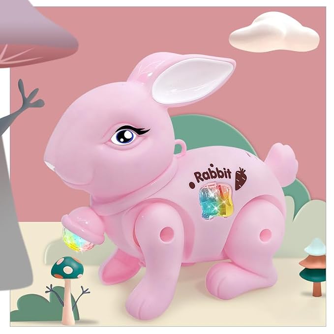 (T54) Carrot Rabbit Jumping & Walking Electronic Bunny with Lights and Music