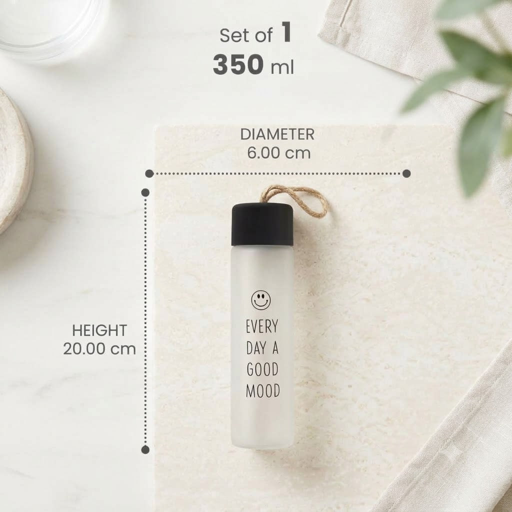 (B44) (MOQ: 6 Pcs) Smiley Glass 350 Ml Water Bottle