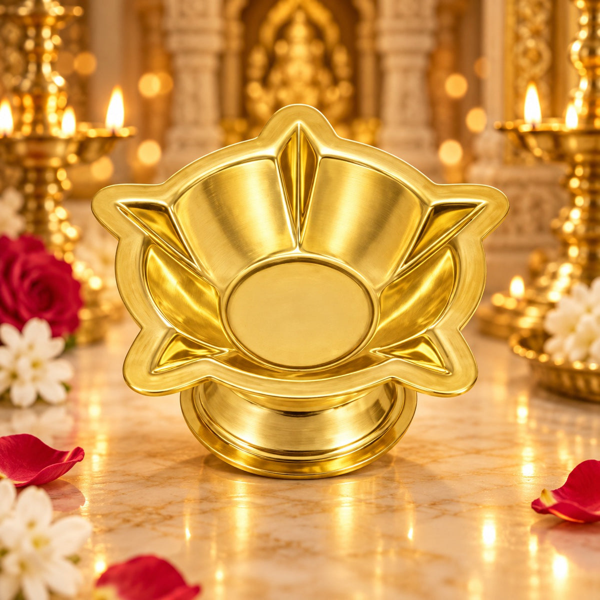 (MG7) (MOQ: 6 Pcs) Brass Five Star Face Small Diya for Pooja and Festive Decor